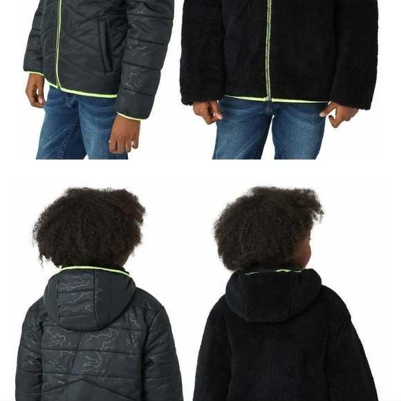 REVERSABLE Eddie Bauer Kids Puffer Jacket in Black with Yellow Accents - Picture 6 of 6